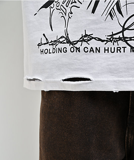 Broken Promises Futuristic Destroyed White T-Shirt