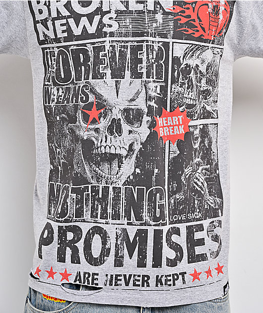 Broken Promises Gossip Column Grey T-Shirt