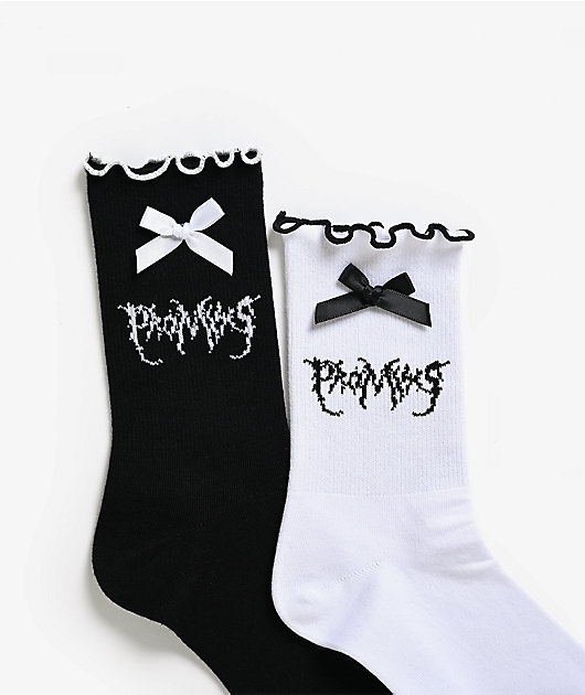 Broken Promises Graveyard Bow Black & White 2 Pack Crew Socks