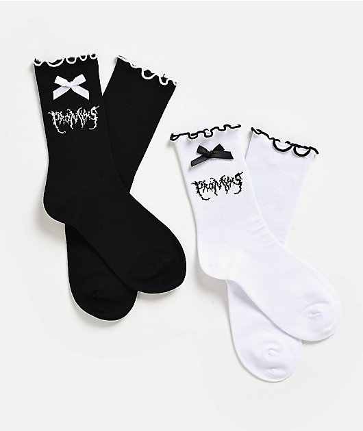 Broken Promises Graveyard Bow Black & White 2 Pack Crew Socks
