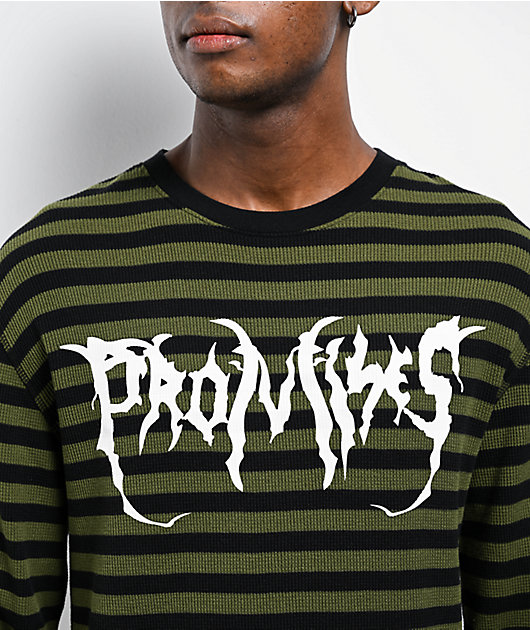 Broken Promises Graveyard Green & Black Stripe Thermal Long Sleeve