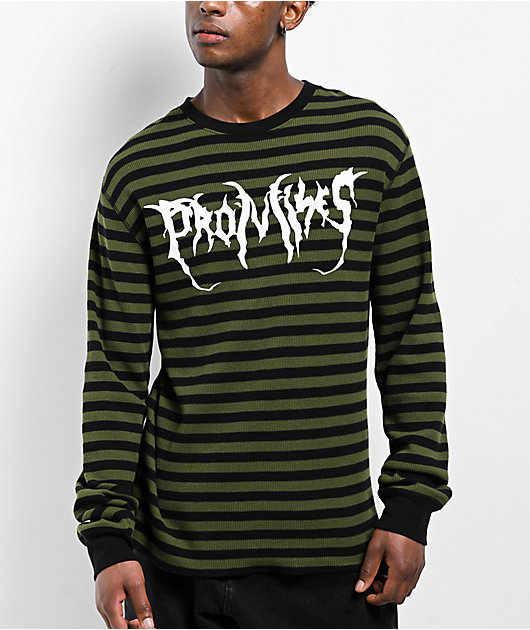 Broken Promises Graveyard Green & Black Stripe Thermal Long Sleeve