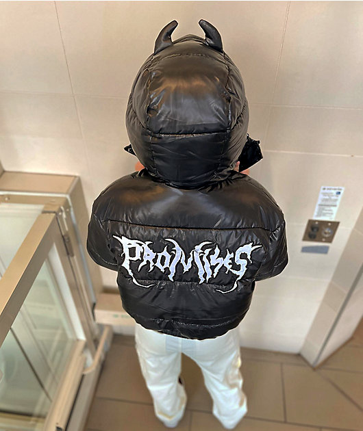 Broken Promises Graveyard Horned Black Hooded Puffer Jacket