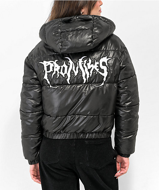 Broken Promises Graveyard Horned Black Hooded Puffer Jacket