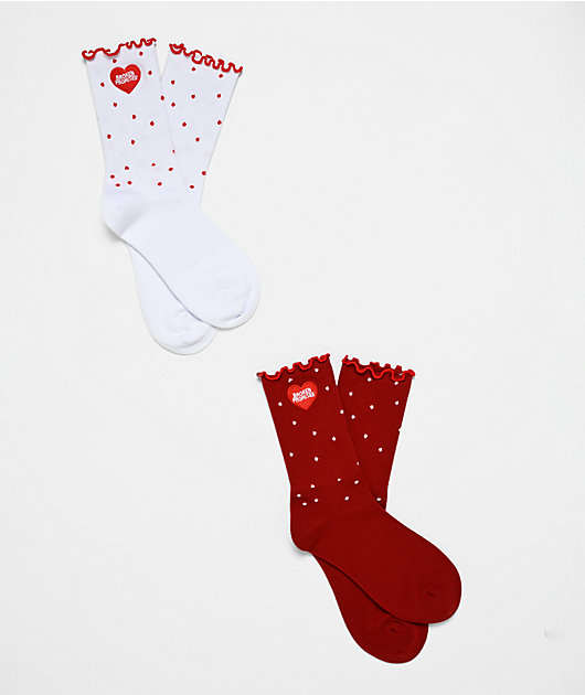 Broken Promises Helium Red & White 2 Pack Half Crew Socks