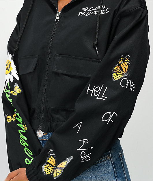 Broken Promises Hell Of A Ride Black Crop Windbreaker Jacket