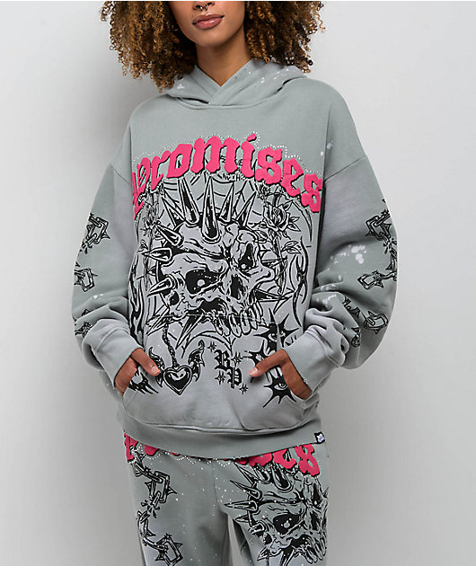 Broken Promises Hysteria Grey Rhinestone Hoodie Zumiez