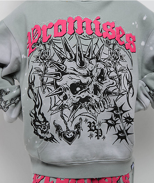 Broken Promises Hysteria Grey Rhinestone Hoodie