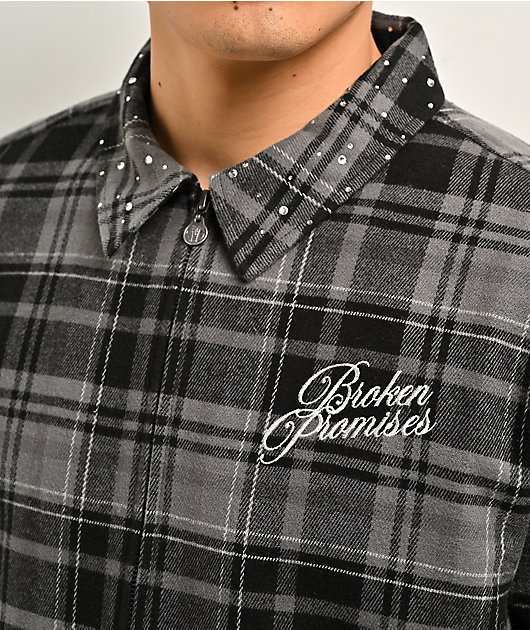 Broken Promises I Still Miss You Black & Grey Flannel Shirt