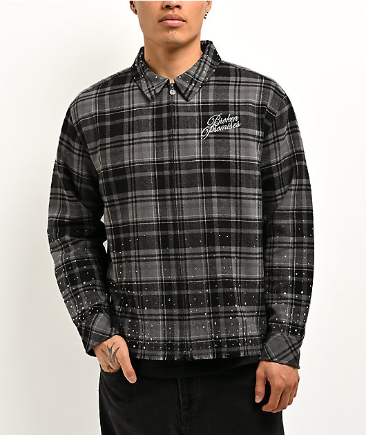 Broken Promises I Still Miss You Black & Grey Flannel Shirt