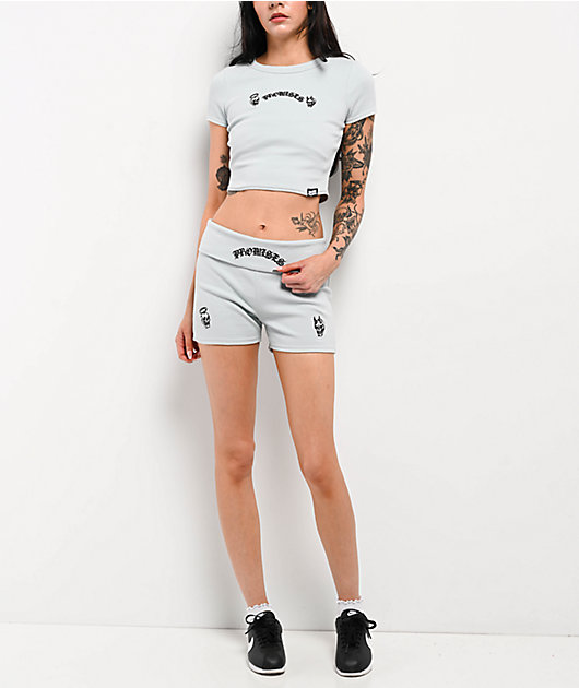 Broken Promises Innocence Light Blue Ribbed Crop T-Shirt