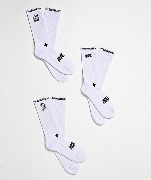 Broken Promises Klassics 3 Pack White Crew Socks