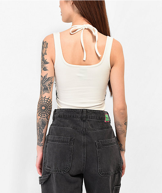Broken Promises Lasso Lace Up Cream Layered Tank Top