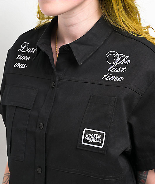 Broken Promises Last Time Black Crop Work Shirt