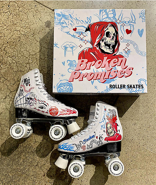 絵画 roller skates Broken Promises Let's Roll White, Black & Red Roller Skates | Zumiez