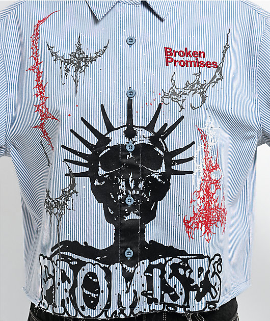 Broken Promises Liberty Blue & White 2fer Long Sleeve Crop Shirt