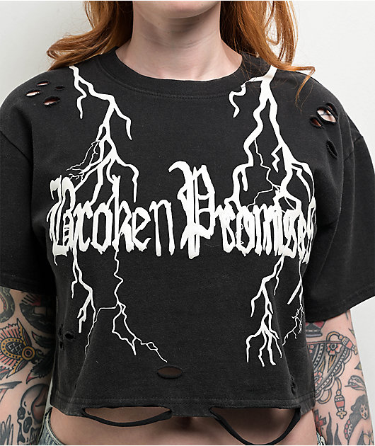Broken Promises Lightning Black Wash Crop T-Shirt