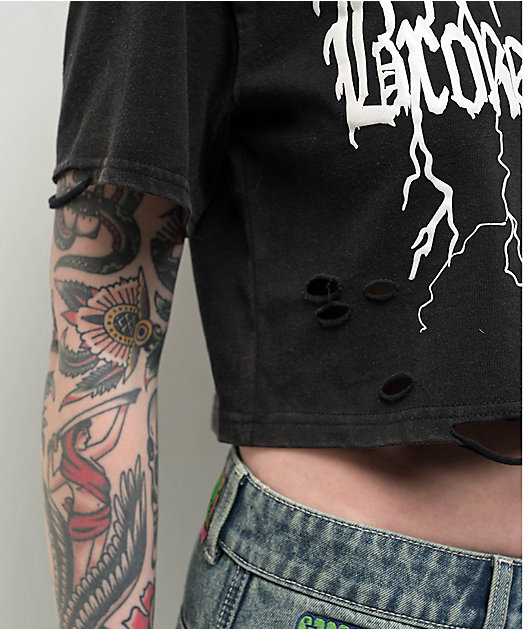 Broken Promises Lightning Black Wash Crop T-Shirt