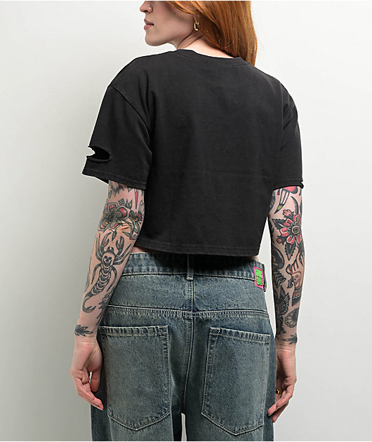 Broken Promises Lightning Black Wash Crop T-Shirt | Zumiez