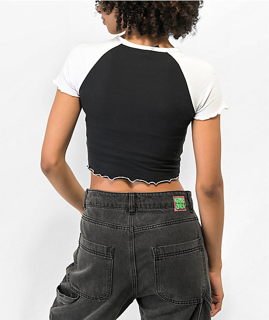 ★KIRSH★ Kirsch Plain Color Mix Raglan Crop T-Shirt Black KIRSH PLAIN COLOR MIX RAGLAN CROP T-SHIRT - BLACK - KIRSH