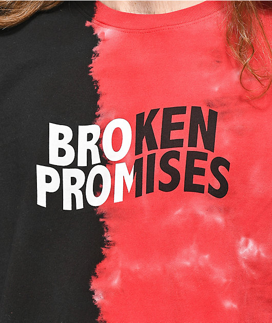 Broken Promises Logo Split Red & Black Tie Dye Long Sleeve T-Shirt 