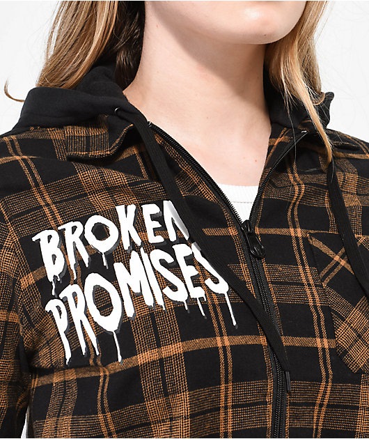 Broken Promises Love is Lethal chaqueta de franela marrón con capucha