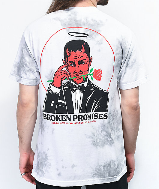 Broken Promises Lucky Lucifer White & Grey Tie Dye T-Shirt