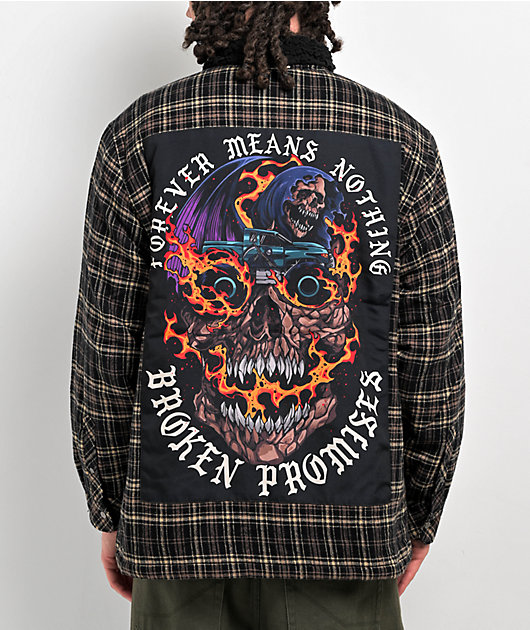 Broken Promises Magma Black & Tan Sherpa Flannel Jacket | Zumiez
