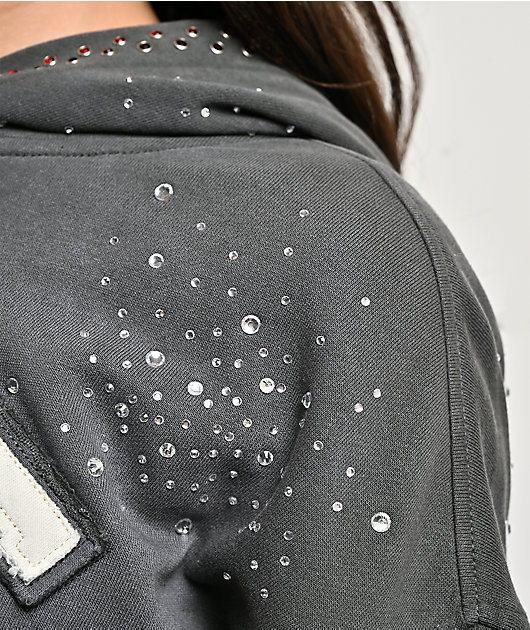 Broken Promises Momentum Rhinestone Grey Wash Zip Hoodie