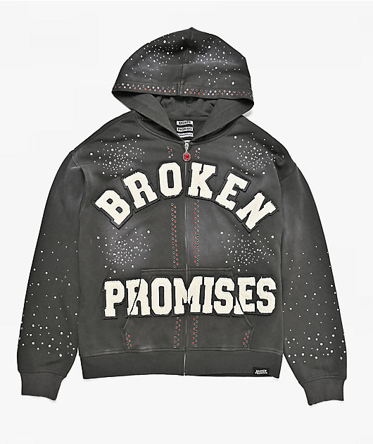 Broken Promises Momentum Rhinestone Grey Wash Zip Hoodie