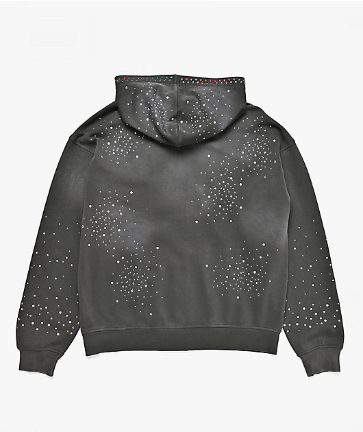 Broken Promises Momentum Rhinestone Grey Wash Zip Hoodie