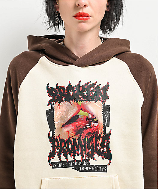 Broken Promises Nightmare Kiss Brown & Tan Raglan Hoodie | Zumiez