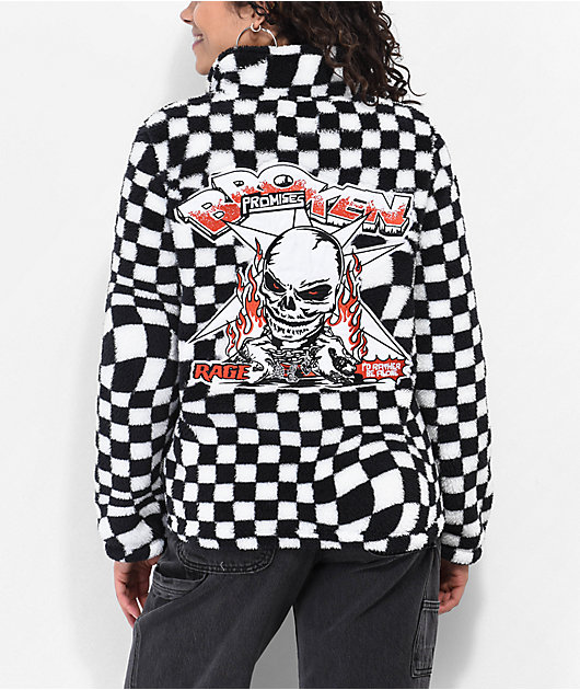 Broken Promises On My Own Black & White Checkered Sherpa Fleece