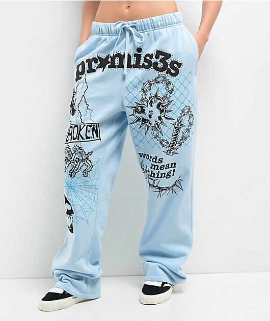Broken Promises Pain & Pleasure Blue Rhinestone Sweatpants | Zumiez