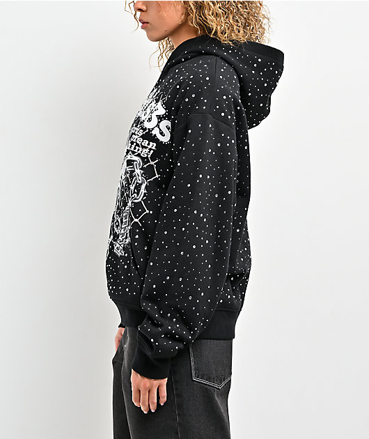 Broken Promises Pain And Pleasure Rhinestone Black Hoodie