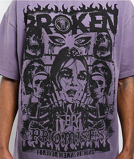 BROKEN PROMISESグラフィックオーバーサイズTシャツ Broken Promises Paranoid Purple Wash Oversized T-Shirt | Zumiez