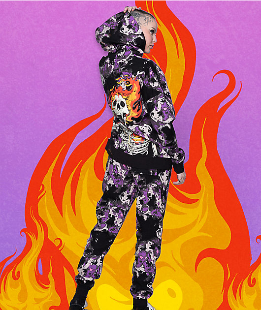 Broken Promises Pyromaniac Black & Purple Sweatpants