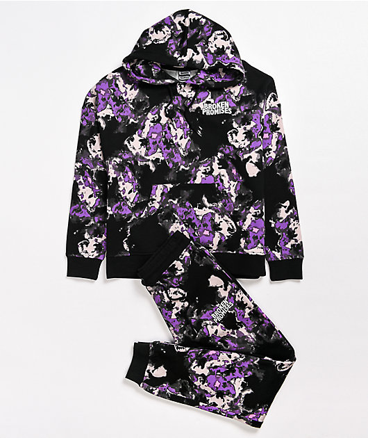 Broken Promises Pyromaniac Black & Purple Tie Dye Hoodie