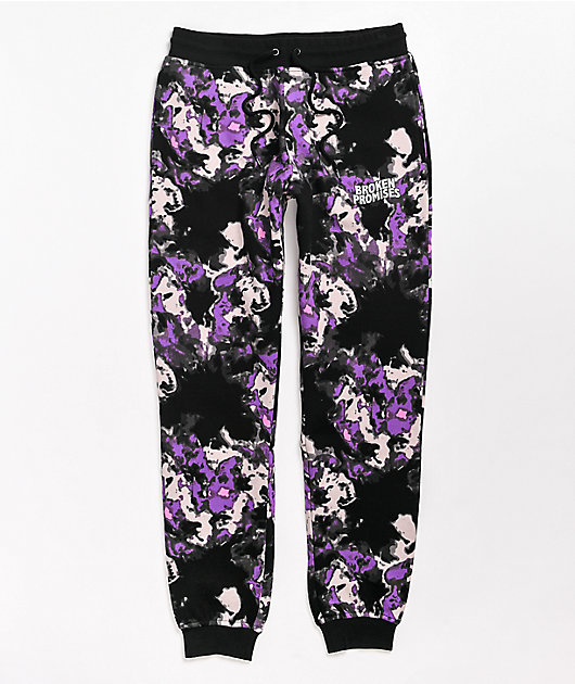 Black and purple store sweatpants