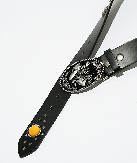Broken Promises Rattlesnake Western Studded Black Belt