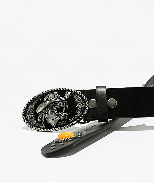 Broken Promises Rattlesnake Western Studded Black Belt | Zumiez
