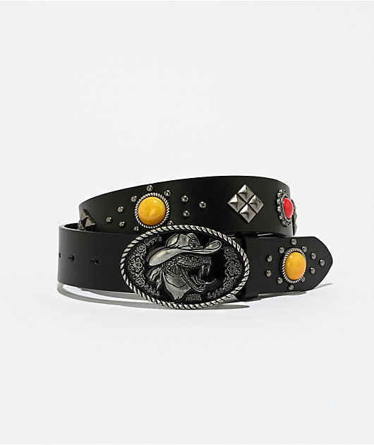 Broken Promises Rattlesnake Western Studded Black Belt | Zumiez