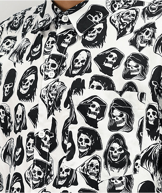 Broken Promises Reaper Guide Black & White Short Sleeve Button Up Shirt