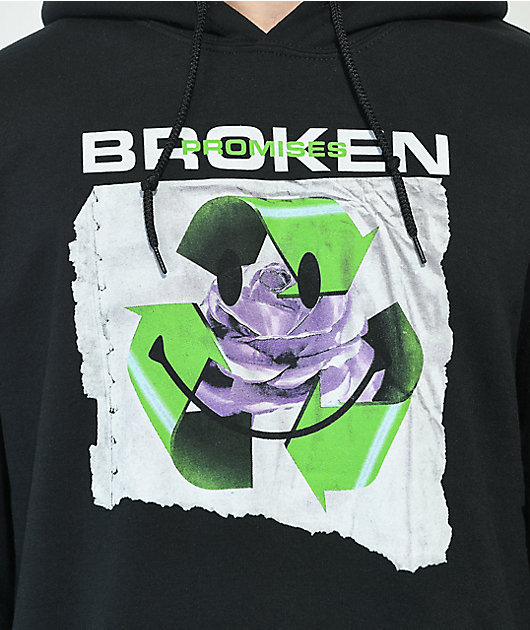 Broken Promises Recycle Sudadera con capucha negra