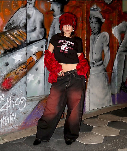 Broken Promises Redrum Red & Black Faux Fur Skully Beanie | Zumiez