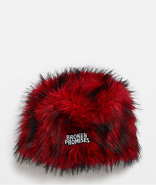 Broken Promises Redrum Red & Black Faux Fur Skully Beanie | Zumiez