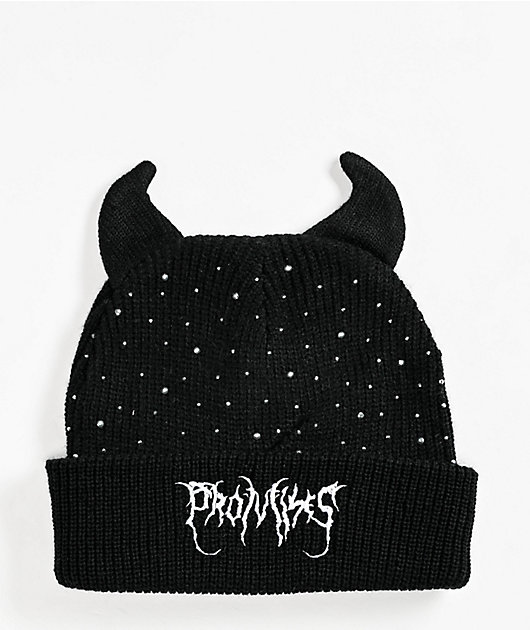 Broken Promises Rhinestone Horn Black Beanie | Zumiez