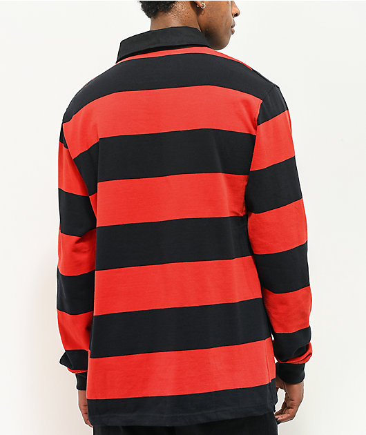 Broken Promises Riot Red Black Stripe, Red And White Stripe Rugby Shirt Long Sleeve