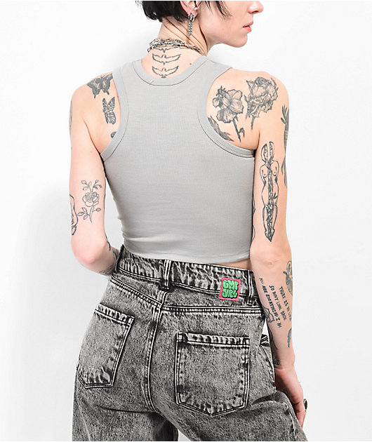 Broken Promises Scarecrow Grey Ribbed Crop Tank Top
