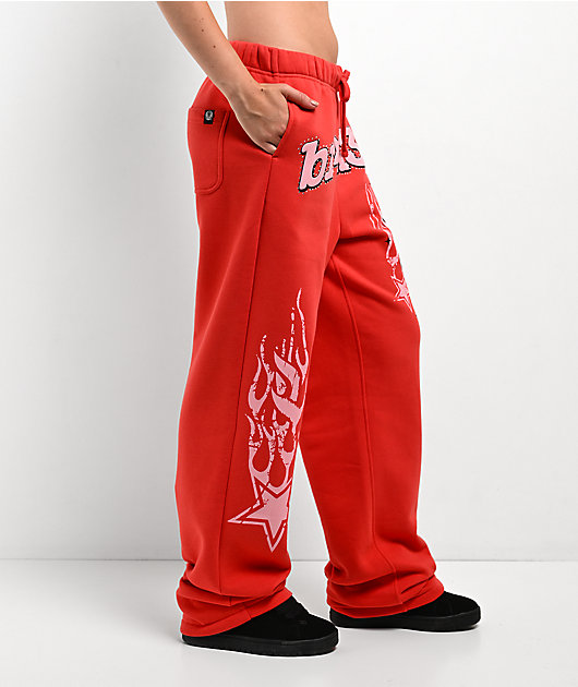 Broken Promises Shooting Star Rhinestone Red Sweatpants